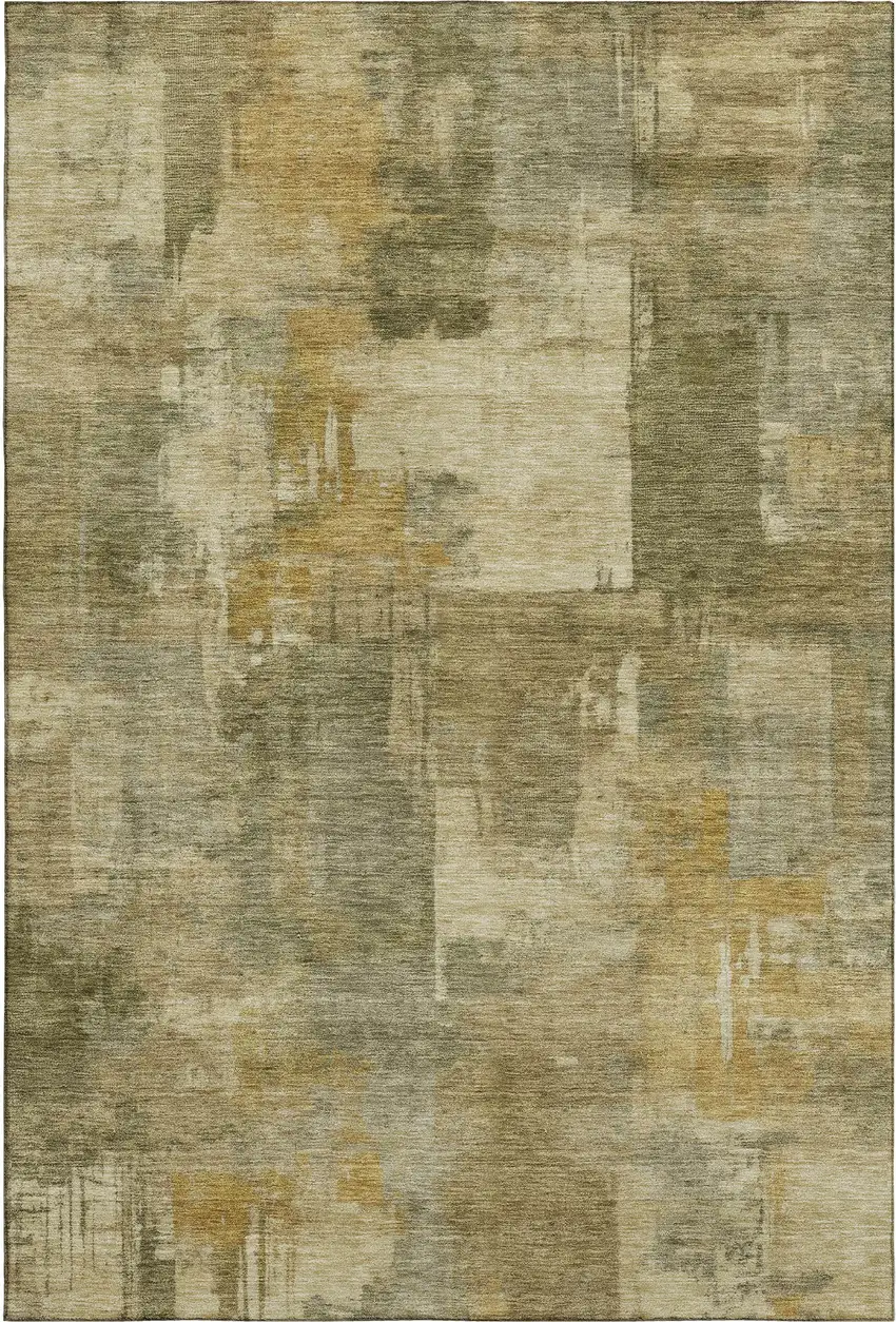 Khaki And Beige Abstract Washable Area Rug With UV Protection Photo 5