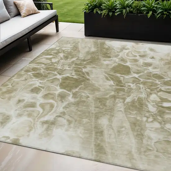 Khaki And Beige Abstract Washable Indoor Outdoor Area Rug Photo 2