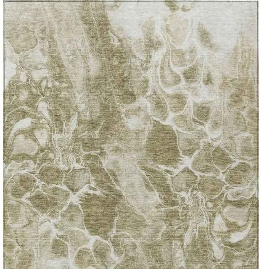 Khaki And Beige Abstract Washable Indoor Outdoor Area Rug Photo 1