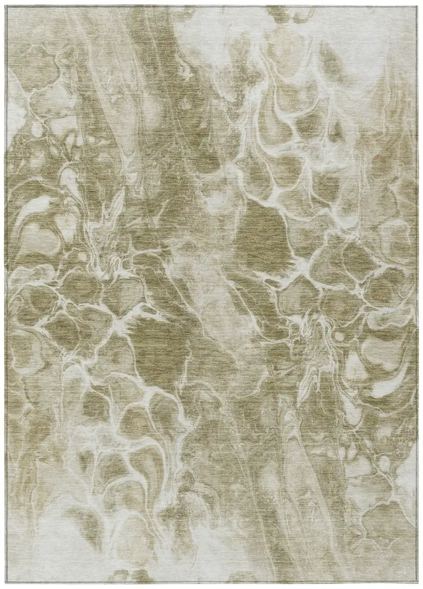 Khaki And Beige Abstract Washable Indoor Outdoor Area Rug Photo 7