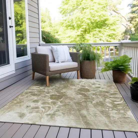 Khaki And Beige Abstract Washable Indoor Outdoor Area Rug Photo 8