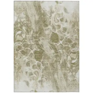 Photo of Khaki And Beige Abstract Washable Indoor Outdoor Area Rug