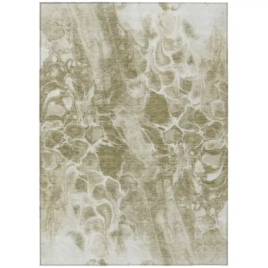 Khaki And Beige Abstract Washable Indoor Outdoor Area Rug Photo 1
