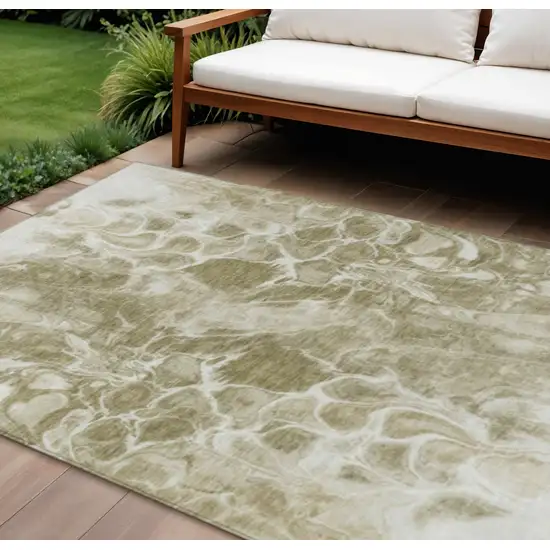 Khaki And Beige Abstract Washable Indoor Outdoor Area Rug Photo 2