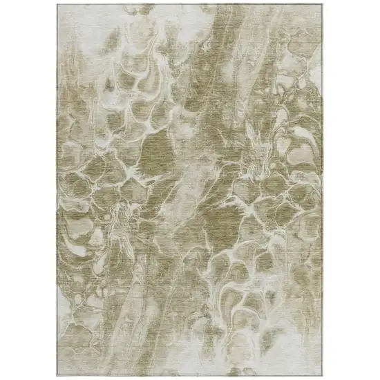 Khaki And Beige Abstract Washable Indoor Outdoor Area Rug Photo 9