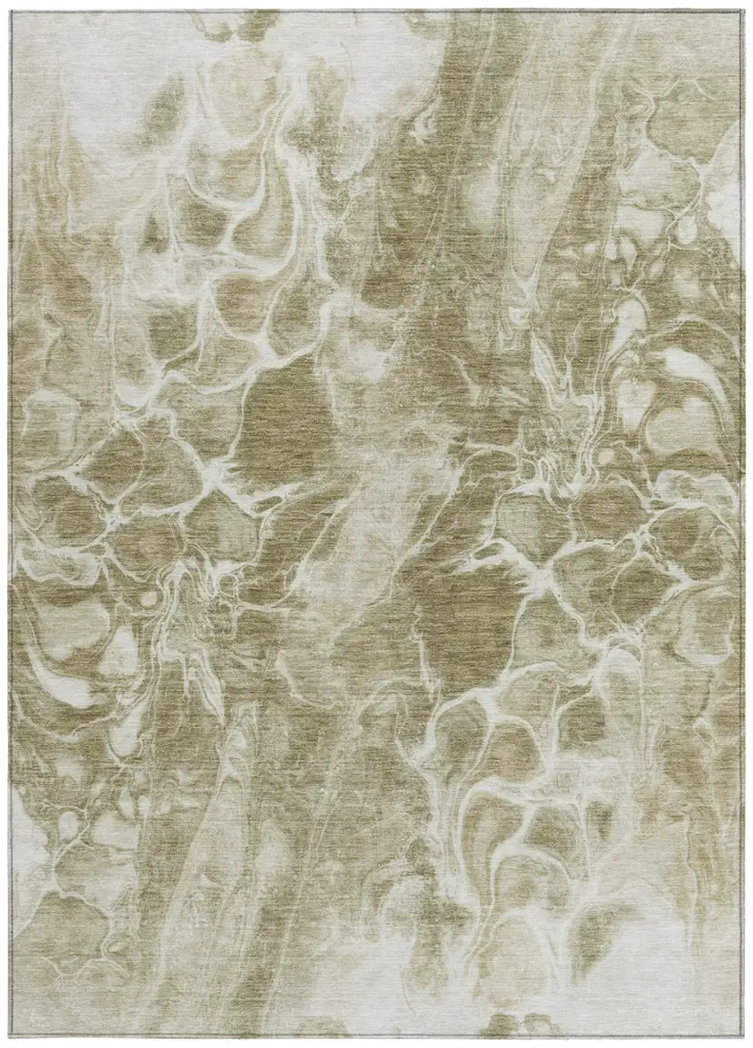 Khaki And Beige Abstract Washable Indoor Outdoor Area Rug Photo 9