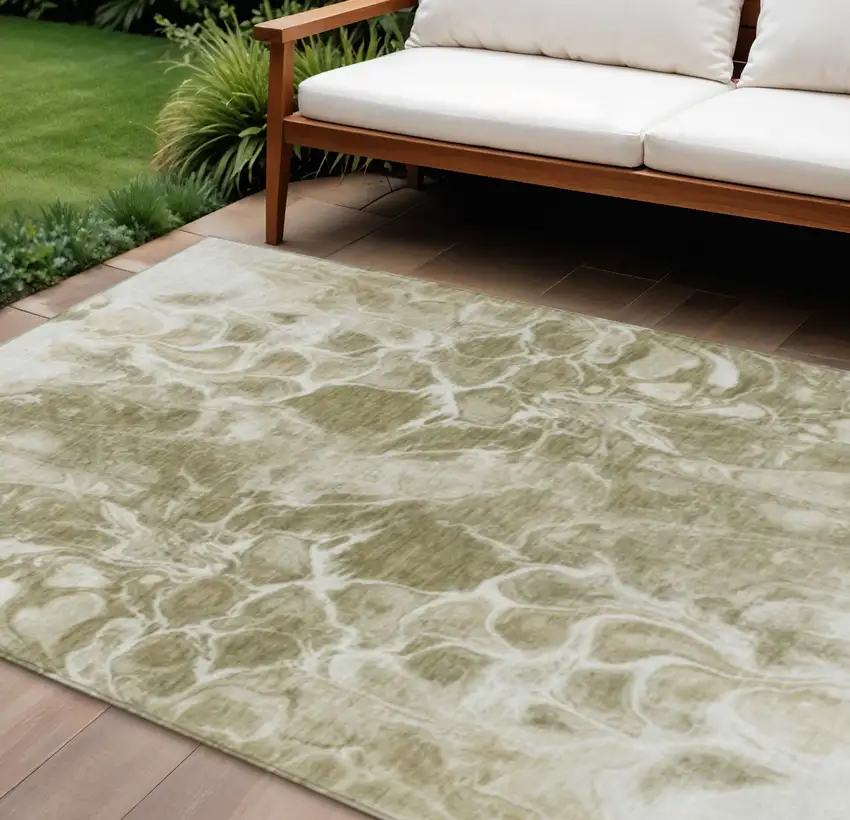 Khaki And Beige Abstract Washable Indoor Outdoor Area Rug Photo 2