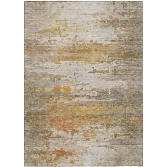 Khaki And Beige Abstract Washable Indoor Outdoor Area Rug Photo 9