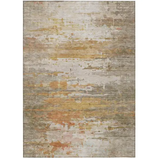 Khaki And Beige Abstract Washable Indoor Outdoor Area Rug Photo 3