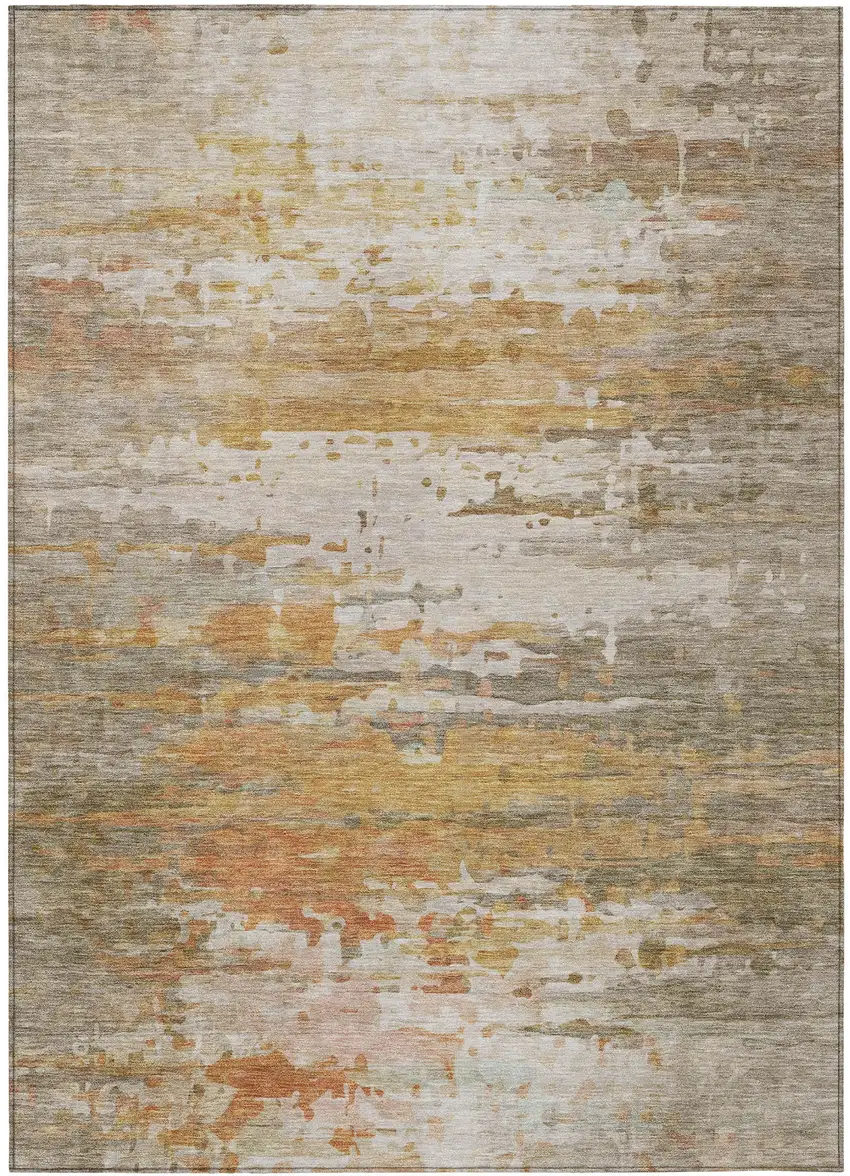 Khaki And Beige Abstract Washable Indoor Outdoor Area Rug Photo 3