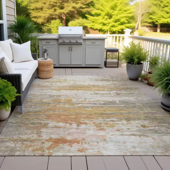 Khaki And Beige Abstract Washable Indoor Outdoor Area Rug Photo 5