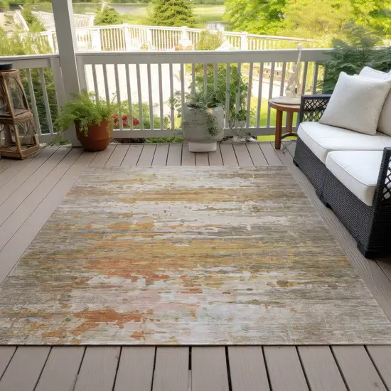 Khaki And Beige Abstract Washable Indoor Outdoor Area Rug Photo 8