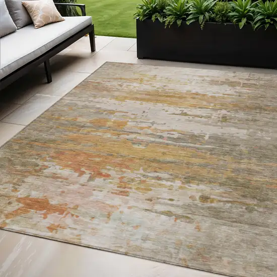 Khaki And Beige Abstract Washable Indoor Outdoor Area Rug Photo 2