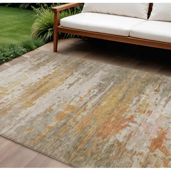Khaki And Beige Abstract Washable Indoor Outdoor Area Rug Photo 2