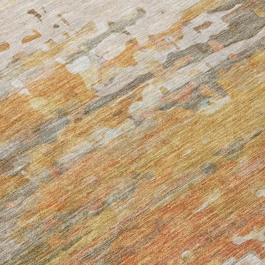 Khaki And Beige Abstract Washable Indoor Outdoor Area Rug Photo 8