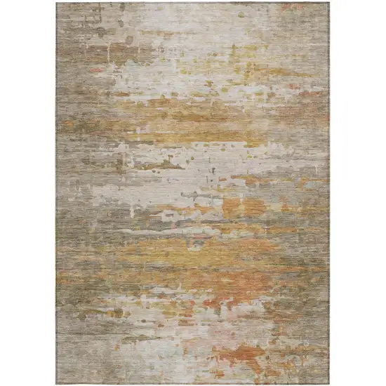 Khaki And Beige Abstract Washable Indoor Outdoor Area Rug Photo 1