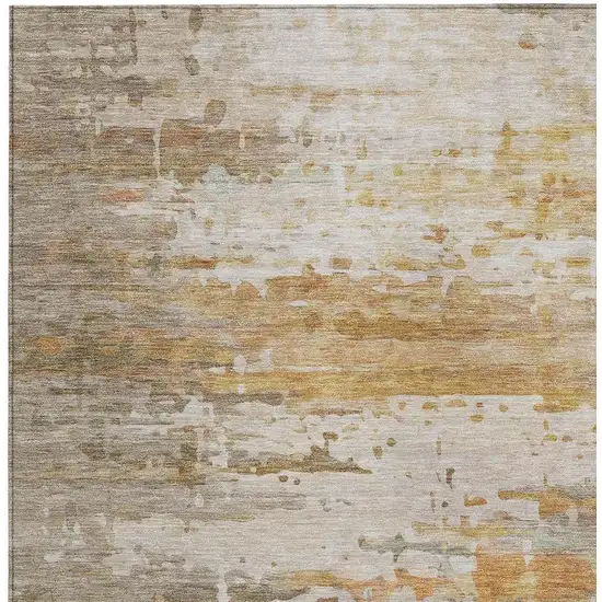 Khaki And Beige Abstract Washable Indoor Outdoor Area Rug Photo 3