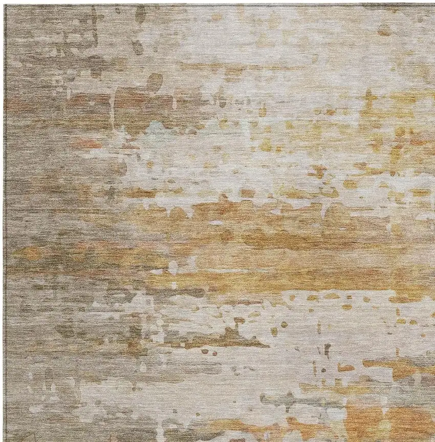 Khaki And Beige Abstract Washable Indoor Outdoor Area Rug Photo 3