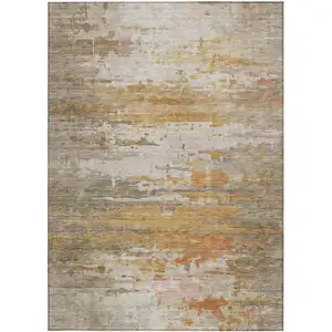 Photo of Khaki And Beige Abstract Washable Indoor Outdoor Area Rug