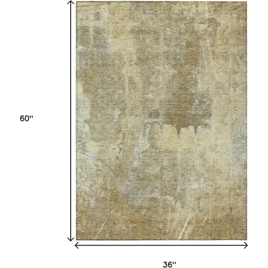 Khaki And Beige Abstract Washable Indoor Outdoor Area Rug Photo 3