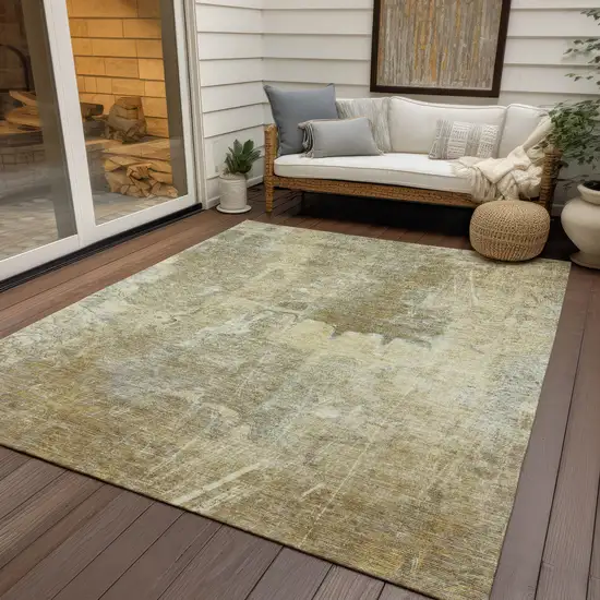 Khaki And Beige Abstract Washable Indoor Outdoor Area Rug Photo 9