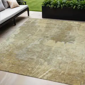 Photo of Khaki And Beige Abstract Washable Indoor Outdoor Area Rug