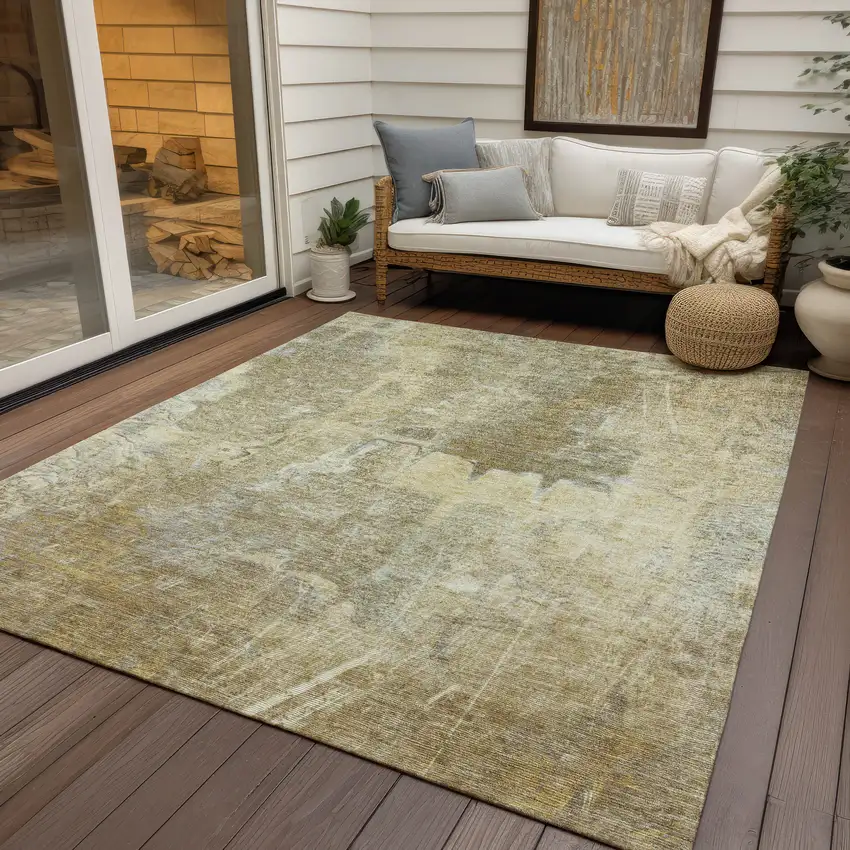 Khaki And Beige Abstract Washable Indoor Outdoor Area Rug Photo 9