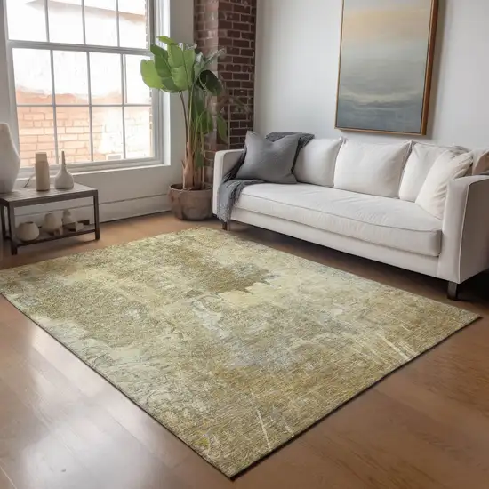 Khaki And Beige Abstract Washable Indoor Outdoor Area Rug Photo 9