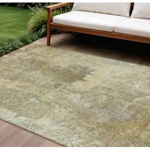 Photo of Khaki And Beige Abstract Washable Indoor Outdoor Area Rug