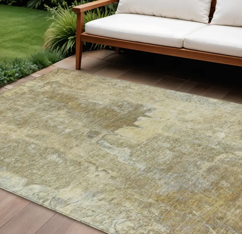 Khaki And Beige Abstract Washable Indoor Outdoor Area Rug Photo 1