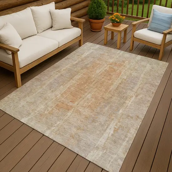 Khaki And Beige Abstract Washable Indoor Outdoor Area Rug Photo 9