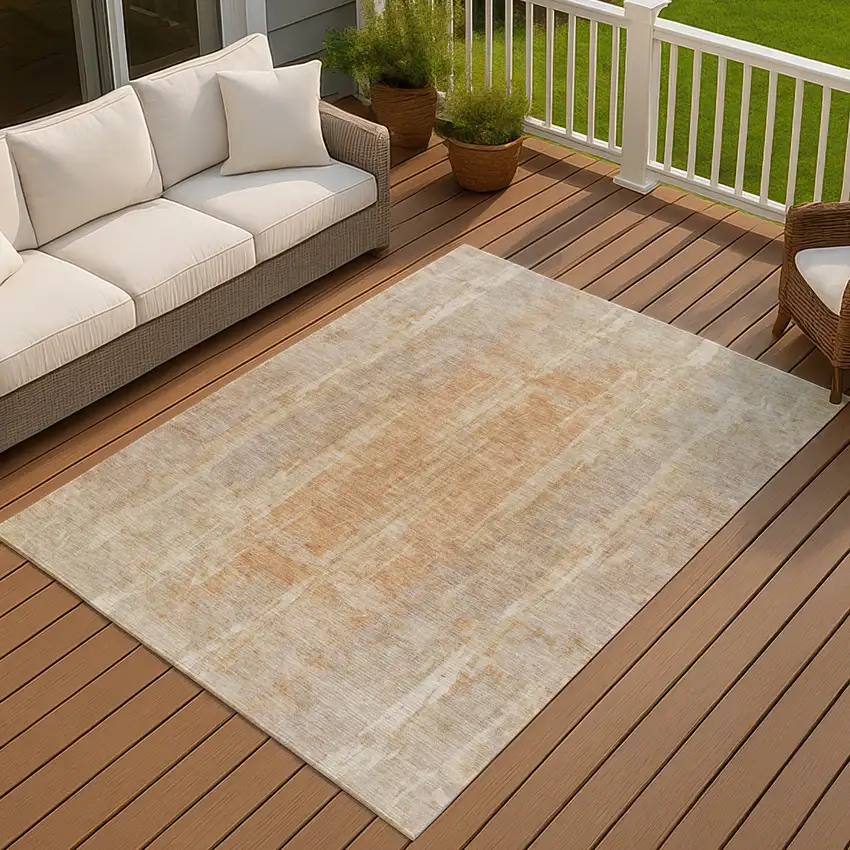 Khaki And Beige Abstract Washable Indoor Outdoor Area Rug Photo 7