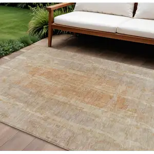 Photo of Khaki And Beige Abstract Washable Indoor Outdoor Area Rug