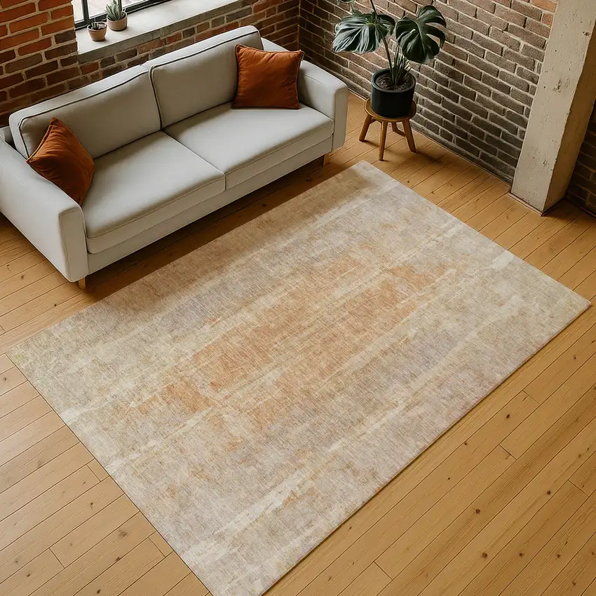 Khaki And Beige Abstract Washable Indoor Outdoor Area Rug Photo 9