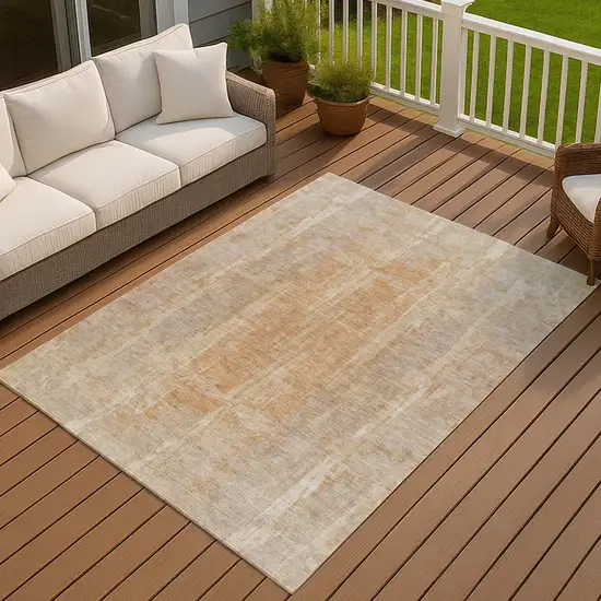 Khaki And Beige Abstract Washable Indoor Outdoor Area Rug Photo 8