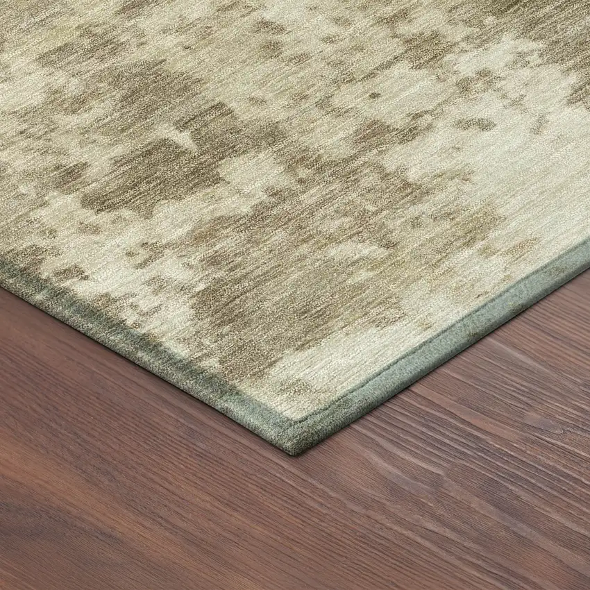 Khaki And Beige Abstract Washable Indoor Outdoor Area Rug Photo 9