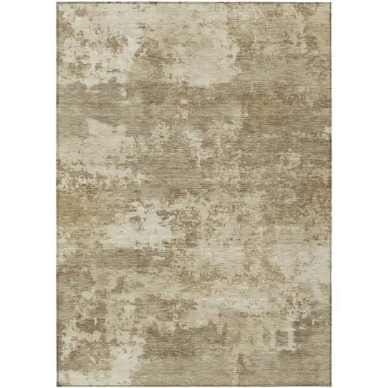 Khaki And Beige Abstract Washable Indoor Outdoor Area Rug Photo 1