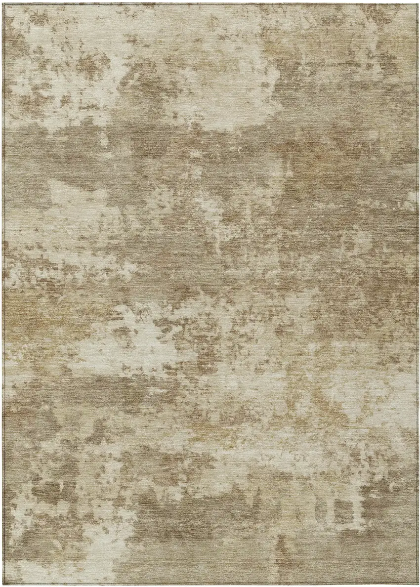 Khaki And Beige Abstract Washable Indoor Outdoor Area Rug Photo 1