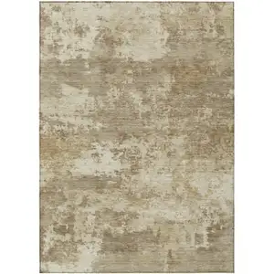 Photo of Khaki And Beige Abstract Washable Indoor Outdoor Area Rug