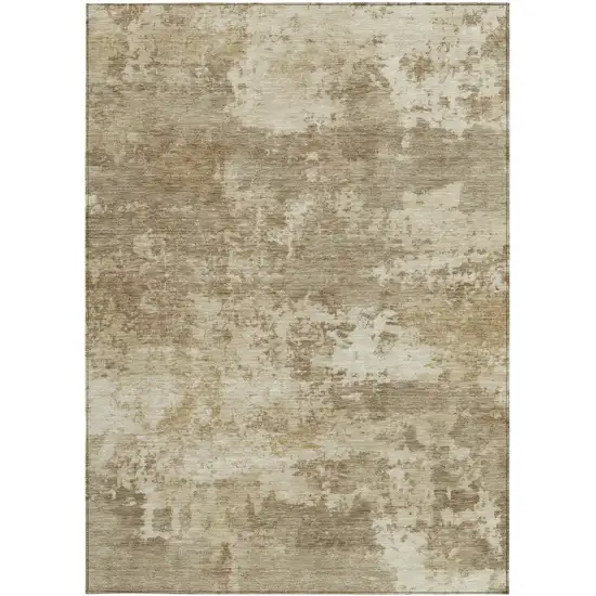 Khaki And Beige Abstract Washable Indoor Outdoor Area Rug Photo 3