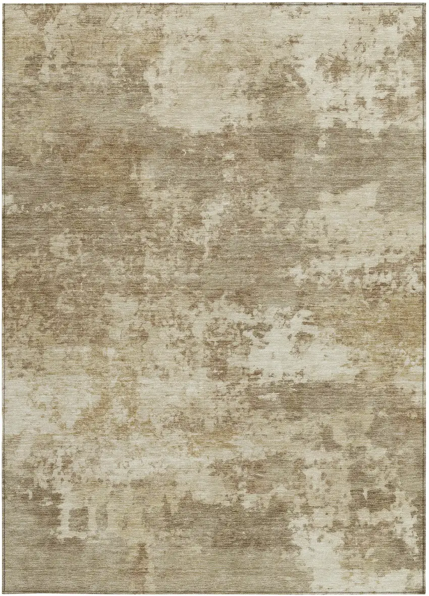 Khaki And Beige Abstract Washable Indoor Outdoor Area Rug Photo 3