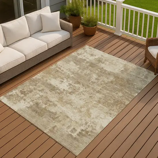 Khaki And Beige Abstract Washable Indoor Outdoor Area Rug Photo 4