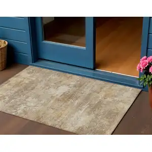 Photo of Khaki And Beige Abstract Washable Indoor Outdoor Area Rug