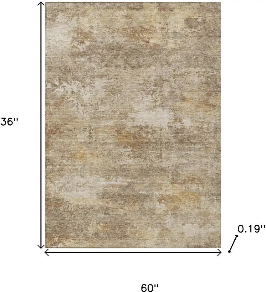 Khaki And Beige Abstract Washable Indoor Outdoor Area Rug Photo 3