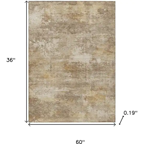 Khaki And Beige Abstract Washable Indoor Outdoor Area Rug Photo 3