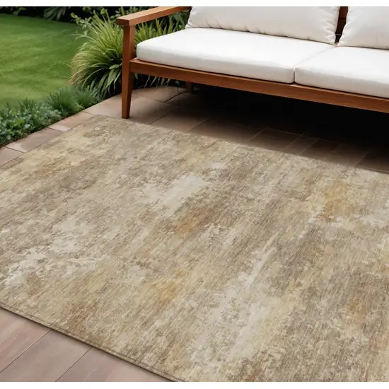 Khaki And Beige Abstract Washable Indoor Outdoor Area Rug Photo 1