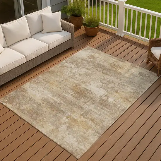 Khaki And Beige Abstract Washable Indoor Outdoor Area Rug Photo 5