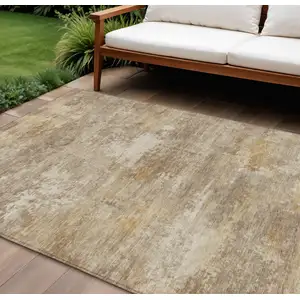 Photo of Khaki And Beige Abstract Washable Indoor Outdoor Area Rug