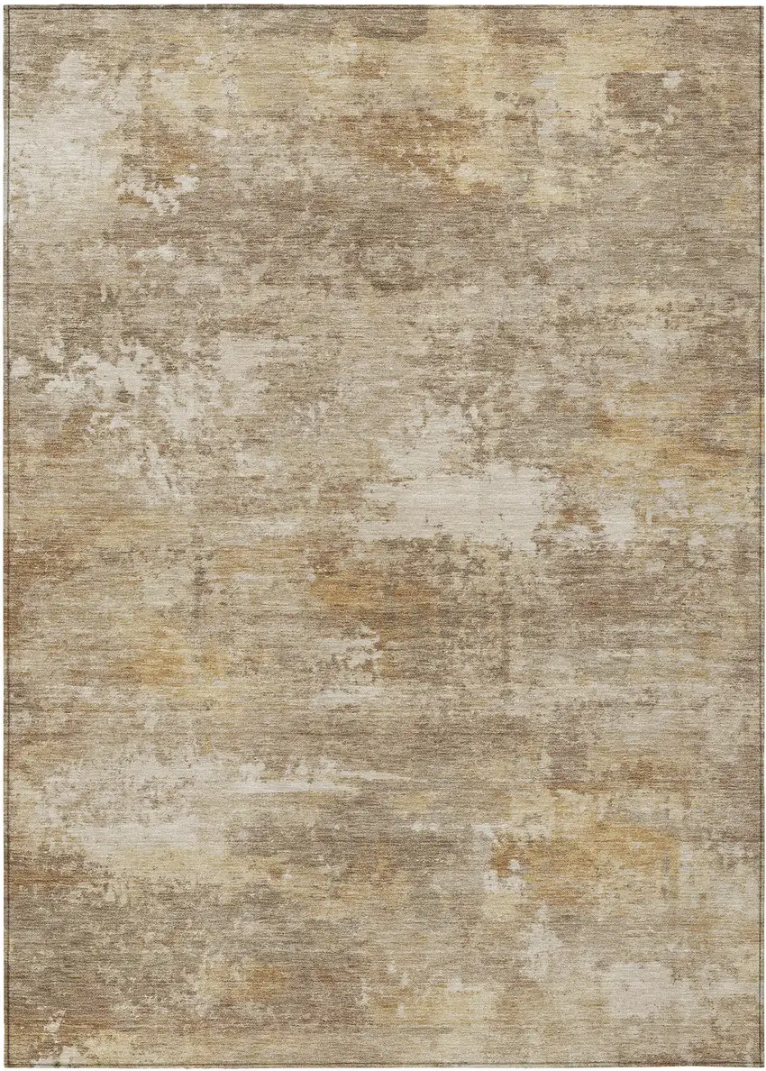 Khaki And Beige Abstract Washable Indoor Outdoor Area Rug Photo 2