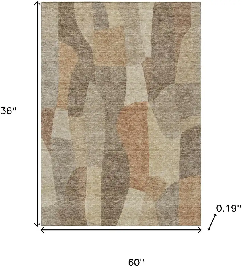 Khaki And Beige Abstract Washable Indoor Outdoor Area Rug Photo 3